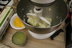 Eggs and sugar beaten together un til light and fluffy