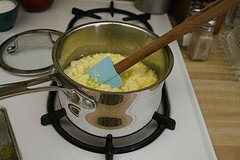 Lemon curd in a saucepan ready for heating