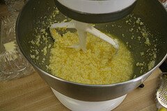 Lemon juice and zest added and mixed together with eggs, butter and sugar.