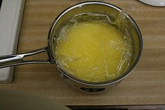 Top lemon curd with saran (to avoid a skin) to chill